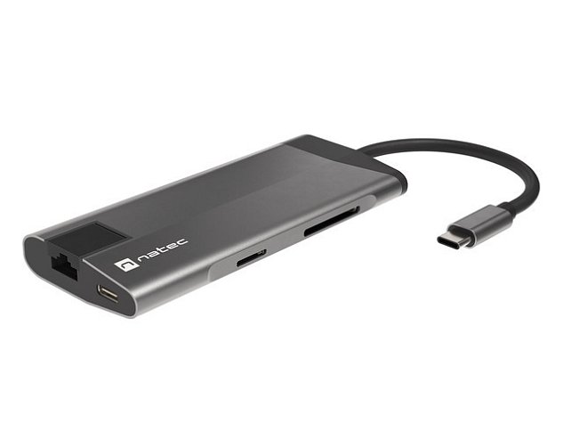 Multifunkční adaptér 8 v 1 Natec FOWLER PLUS HUB USB 3.0 3X, HDMI 4K, USB-C PD, RJ45, SD, MICRO