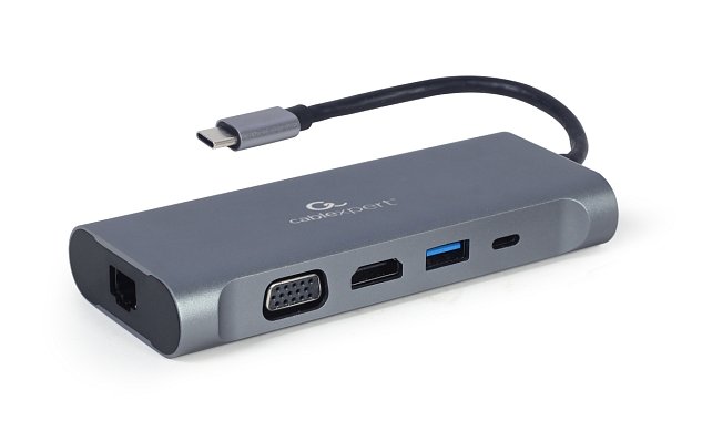 Gembird USB-C 7v1 multiport USB 3.0 + HDMI + VGA + PD + čtečka karet + stereo audio