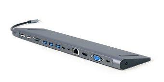 Gembird USB-C 9v1 multiport USB + HDMI + VGA + PD + čtečka karet + LAN + audio