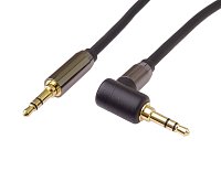 PremiumCord HQ stíněný kabel stereo Jack 3.5mm - Jack 3.5mm zahnutý 90° 3m