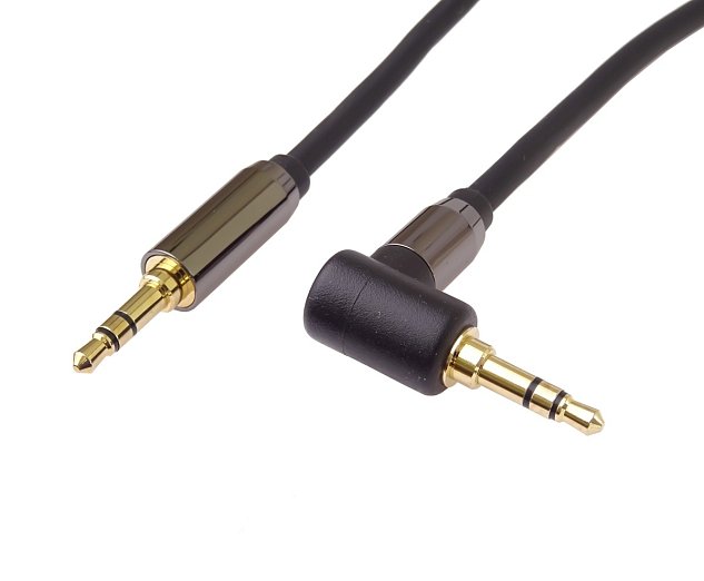 PremiumCord HQ stíněný kabel stereo Jack 3.5mm - Jack 3.5mm zahnutý 90° 3m