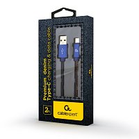 Gembird oplétaný denim USB-A/USB-C kabel 2m