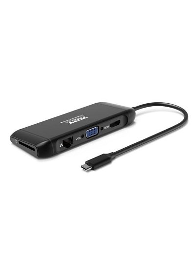 PORT CONNECT Dokovací stanice 8v1 DUAL SCREEN,2xFullHD nebo 1x4K, HDMI, VGA, 3xUSB-A, RJ-45, TF, SD