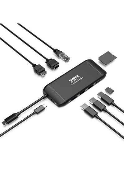 PORT CONNECT Dokovací stanice 8v1 DUAL SCREEN,2xFullHD nebo 1x4K, HDMI, VGA, 3xUSB-A, RJ-45, TF, SD