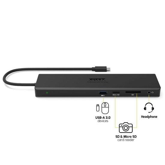 PORT CONNECT Dokovací stanice 11v1, 1x4K, RJ45,HDMI,Display Port,VGA,USB-C 100W, 4xUSB-A,micro/SD