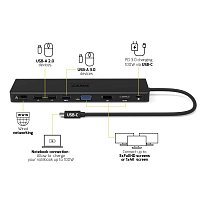 PORT CONNECT Dokovací stanice 11v1, 1x4K, RJ45,HDMI,Display Port,VGA,USB-C 100W, 4xUSB-A,micro/SD