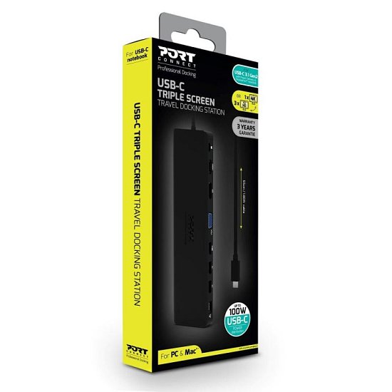 PORT CONNECT Dokovací stanice 11v1, 1x4K, RJ45,HDMI,Display Port,VGA,USB-C 100W, 4xUSB-A,micro/SD