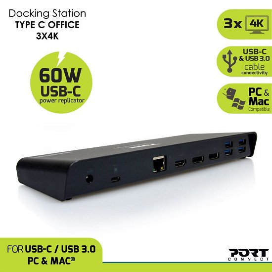 PORT CONNECT Dokovací stanice 11v1, 3x 4K USB-C + USB 3.0