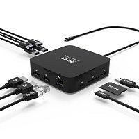 PORT CONNECT USB-C Dokovací stanice 10v1, 2x4K Display Port, 5x USB-A, USB-C 85W PD, Ethernet, SD