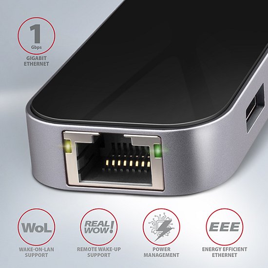 AXAGON HMC-6GL, USB 3.2 Gen 1 hub, porty 3x USB-A, HDMI, RJ-45 GLAN, USB-C PD 60W, kabel USB-C 20cm