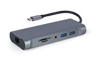 Gembird USB-C 7v1 multiport USB 3.0 + HDMI + VGA + PD + čtečka karet + stereo audio