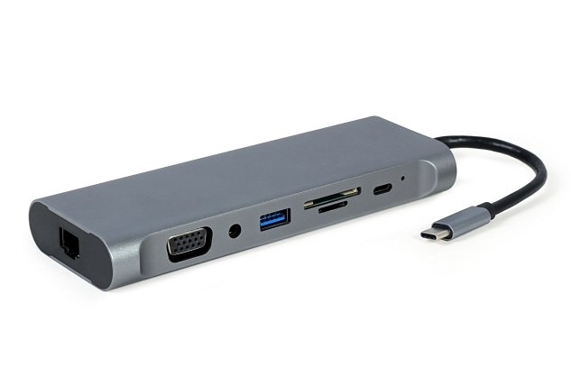 Gembird USB-C 8v1 multiport USB 3.0 + HDMI + DisplayPort + VGA + PD + čtečka karet + LAN + audio