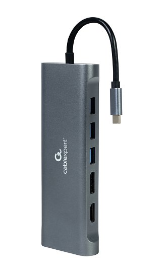 Gembird USB-C 8v1 multiport USB 3.0 + HDMI + DisplayPort + VGA + PD + čtečka karet + LAN + audio