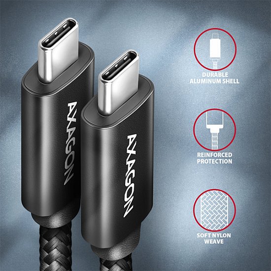 AXAGON BUCM432-CM10AB NewGEN+ kabel USB-C <-> USB-C, 1m, USB4 Gen 3×2, PD 100W 5A, 8K HD, ALU, oplet