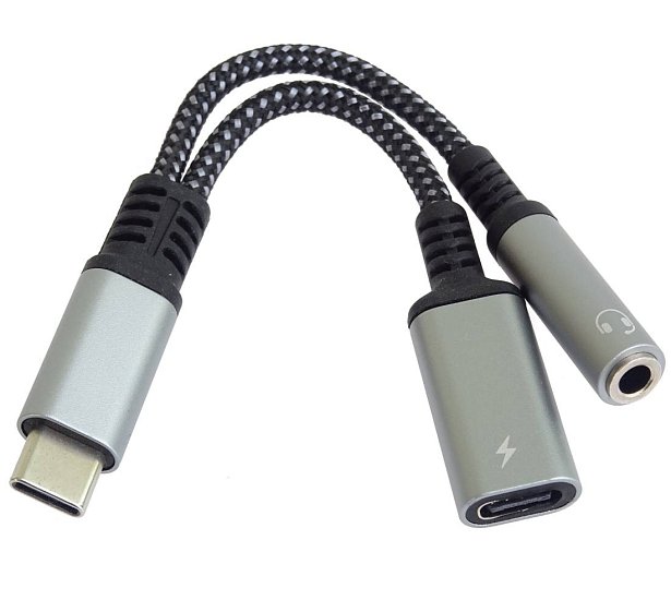 PremiumCord Redukce USB-C /3,5mm jack s DAC chipem + USB-C pro nabíjení 13cm