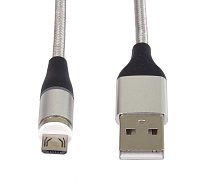 PremiumCord Magnetický micro USB a USB-C nabíjecí a datový kabel 1m, stříbrný