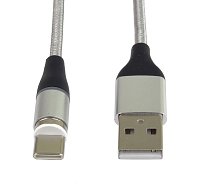 PremiumCord Magnetický micro USB a USB-C nabíjecí a datový kabel 1m, stříbrný