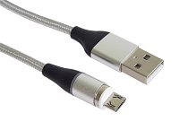 PremiumCord Magnetický micro USB a USB-C nabíjecí a datový kabel 1m, stříbrný