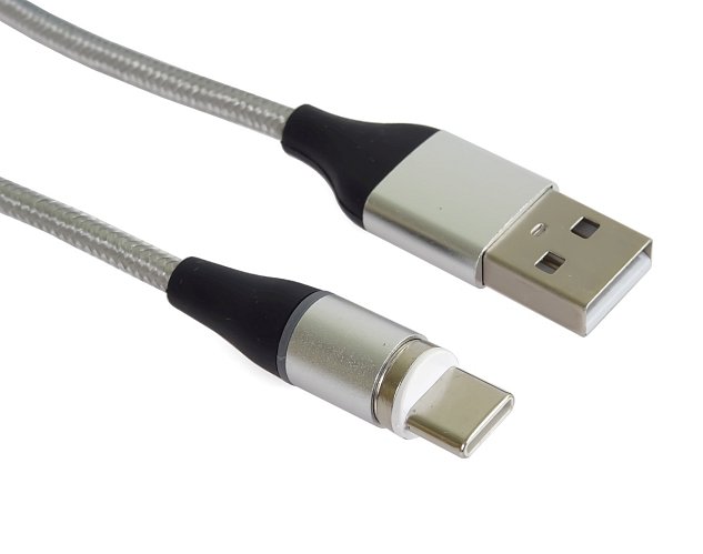 PremiumCord Magnetický micro USB a USB-C nabíjecí a datový kabel 1m, stříbrný