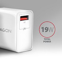 AXAGON ACU-QC19W, QC nabíječka do sítě 19W, 1x USB-A port, QC3.0/AFC/FCP/SMART, bílá