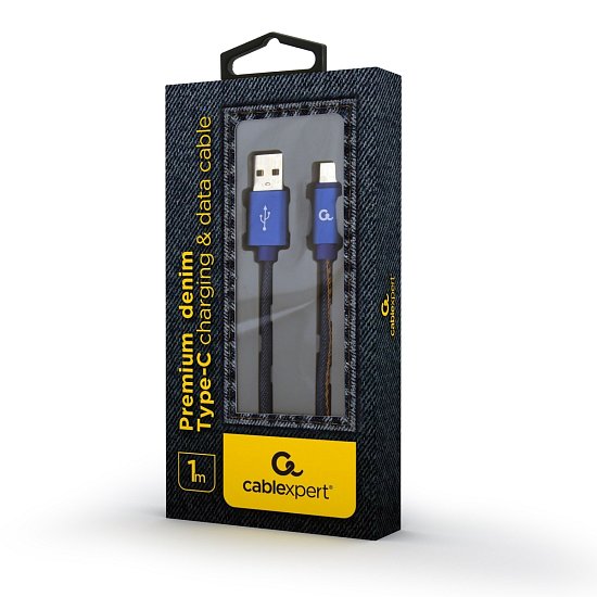 Gembird oplétaný denim USB-A/USB-C kabel 1m