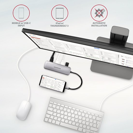 AXAGON HMC-HCR3A, USB 3.2 Gen 1 hub, porty 3x USB-A, HDMI 4k/30Hz, SD/microSD, kabel USB-C 20cm