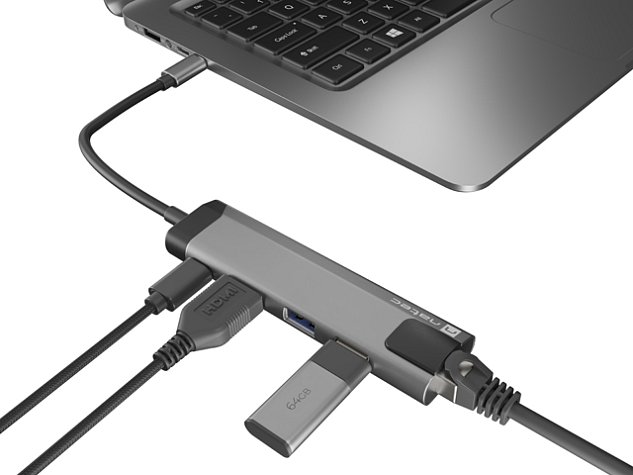 Multifunkční adaptér 5 v 1 Natec FOWLER GO HUB 2X USB 3.0 HUB, HDMI 4K, USB-C PD, RJ45
