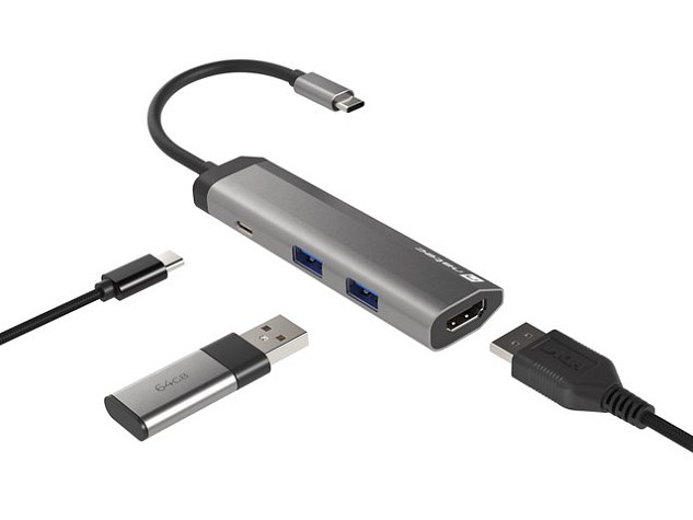 Multifunkční adaptér 4 v 1 Natec FOWLER SLIM HUB 2X USB 3.0 HUB, HDMI 4K, USB-C PD