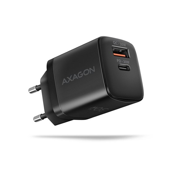 AXAGON ACU-PQ30 Sil nabíječka do sítě 30W, 2x port (USB-A + USB-C), PD3.0/PPS/QC4+/AFC/Apple, černá