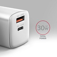 AXAGON ACU-PQ30W Sil nabíječka do sítě 30W, 2x port (USB-A + USB-C), PD3.0/PPS/QC4+/AFC/Apple, bílá