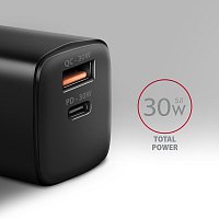 AXAGON ACU-PQ30 Sil nabíječka do sítě 30W, 2x port (USB-A + USB-C), PD3.0/PPS/QC4+/AFC/Apple, černá