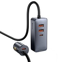 Baseus CCBT-A0G Rychlá Nabíječka do Auta s Prodlužovacím Kabelem 120W 2x USB + 2x USB-C Gray