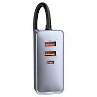 Baseus CCBT-A0G Rychlá Nabíječka do Auta s Prodlužovacím Kabelem 120W 2x USB + 2x USB-C Gray