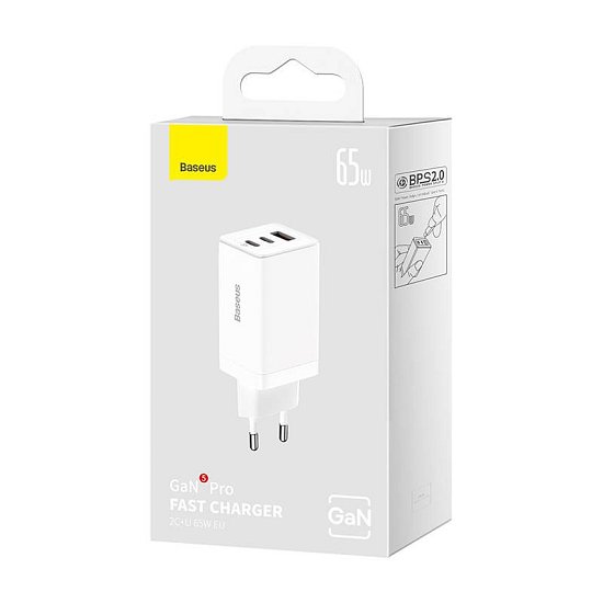 Baseus CCGP120202 GaN5 Pro Quick Nabíječka USB + 2x USB-C 65W White