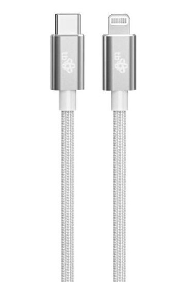 TB kabel USB-C - Lightning oplétaný 1m, stříbrný