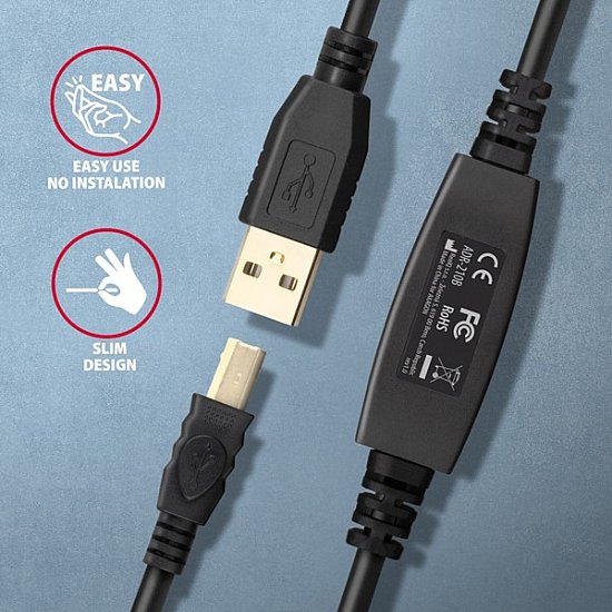 AXAGON ADR-210B, USB 2.0 A-M -> B-M aktivní propojovací / repeater kabel, 10m