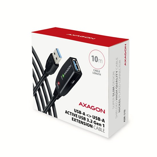 AXAGON ADR-310, USB 3.2 Gen 1 A-M -> A-F aktivní prodlužovací / repeater kabel, 10m