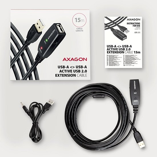 AXAGON ADR-215, USB 2.0 A-M -> A-F aktivní prodlužovací / repeater kabel, 15m