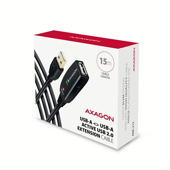 AXAGON ADR-215, USB 2.0 A-M -> A-F aktivní prodlužovací / repeater kabel, 15m