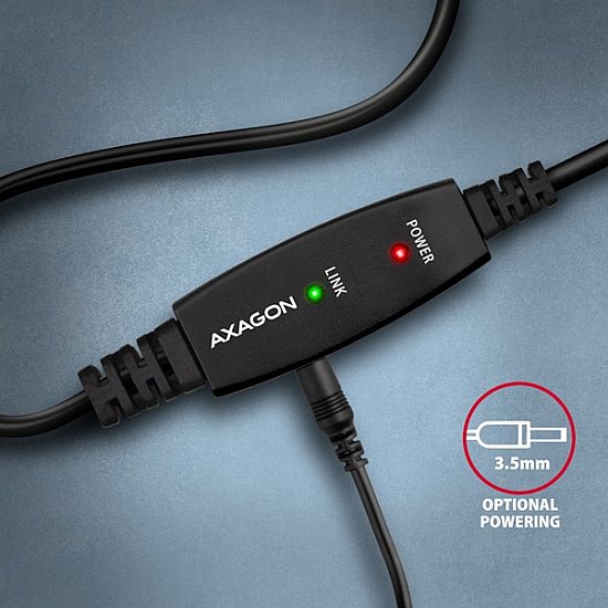 AXAGON ADR-220B, USB 2.0 A-M -> B-M aktivní propojovací / repeater kabel, 20m