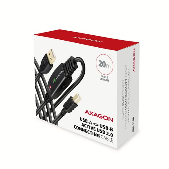 AXAGON ADR-220B, USB 2.0 A-M -> B-M aktivní propojovací / repeater kabel, 20m