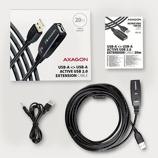 AXAGON ADR-220, USB 2.0 A-M -> A-F aktivní prodlužovací / repeater kabel, 20m