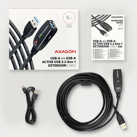 AXAGON ADR-305, USB 3.2 Gen 1 A-M -> A-F aktivní prodlužovací / repeater kabel, 5m