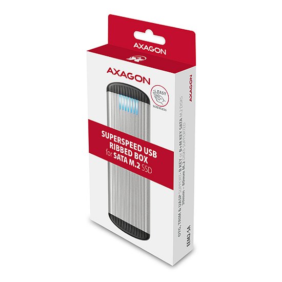 AXAGON EEM2-SA, USB micro-B 3.2 Gen 1 - M.2 SATA SSD kovový RIBBED box, bezšroubkový