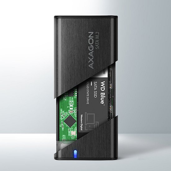 AXAGON EEM2-SBC, USB-C 3.2 Gen 2 - M.2 SATA SSD kovový RAW box, bezšroubkový