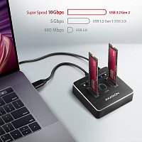 AXAGON ADSA-M2C, USB-C 3.2 Gen 2 -  2x M.2 NVMe SSD CLONE MASTER dokovací stanice