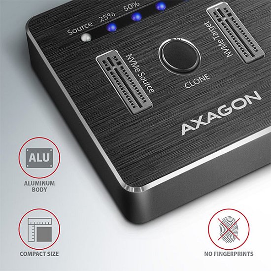 AXAGON ADSA-M2C, USB-C 3.2 Gen 2 -  2x M.2 NVMe SSD CLONE MASTER dokovací stanice