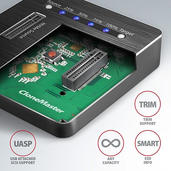 AXAGON ADSA-M2C, USB-C 3.2 Gen 2 -  2x M.2 NVMe SSD CLONE MASTER dokovací stanice