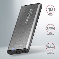 AXAGON EEM2-SB2, USB-C 3.2 Gen 2 - M.2 NVMe & SATA SSD kovový RAW box, bezšroubkový, černý + ŠÁTEK