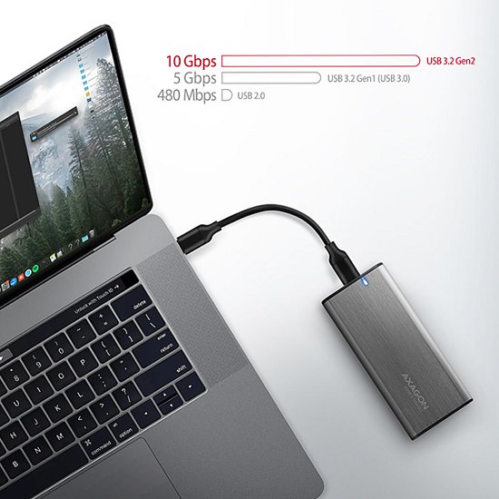 AXAGON EEM2-SB2, USB-C 3.2 Gen 2 - M.2 NVMe & SATA SSD kovový RAW box, bezšroubkový, černý + ŠÁTEK